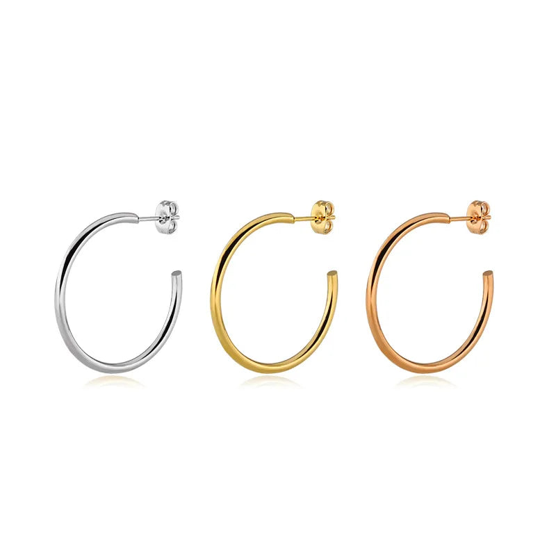 Korean Fashion Titanium Steel C-Shaped Hoop Earrings Geometric round Stainless Steel Design Ear Jewelry for Women