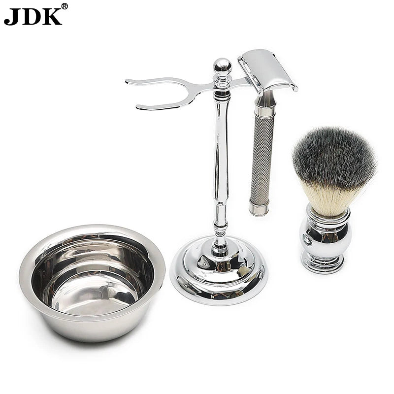 JDK Personalized Shaving Kit Men Safety Razor 5 Blades Beard Care Shaving Razor Grooming Set Wet Shave Brush Set