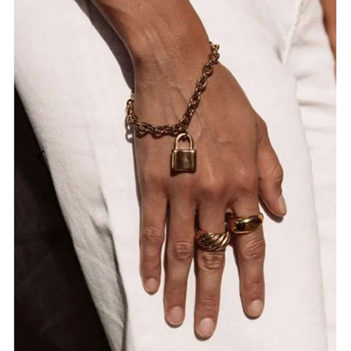 Stainless Steel Couple Men Women Padlock Pendant Chain Bracelet