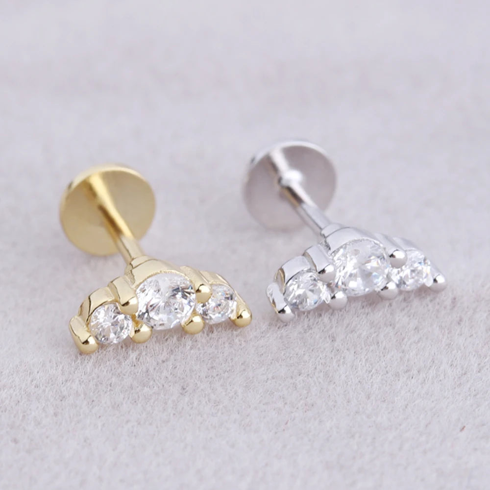 Ear Piercing Zirconia Gold Tragus Flat Back Stud Earrings for Women