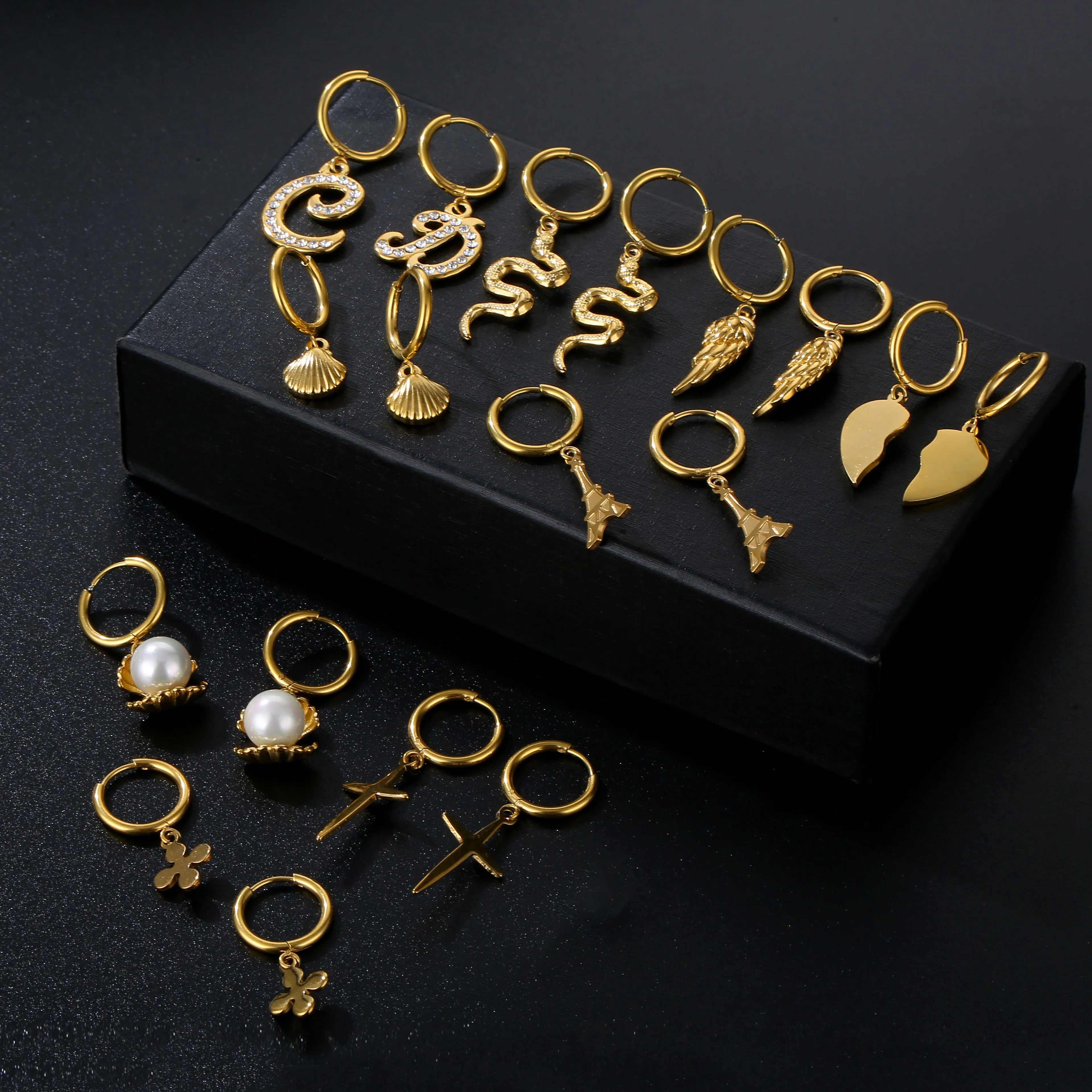 In Stocks INS New Trend Snake Hoop 18K Gold Plated North Star Charm Round Earrings Set Hot Minimalist Earrings Jewelry for Women
