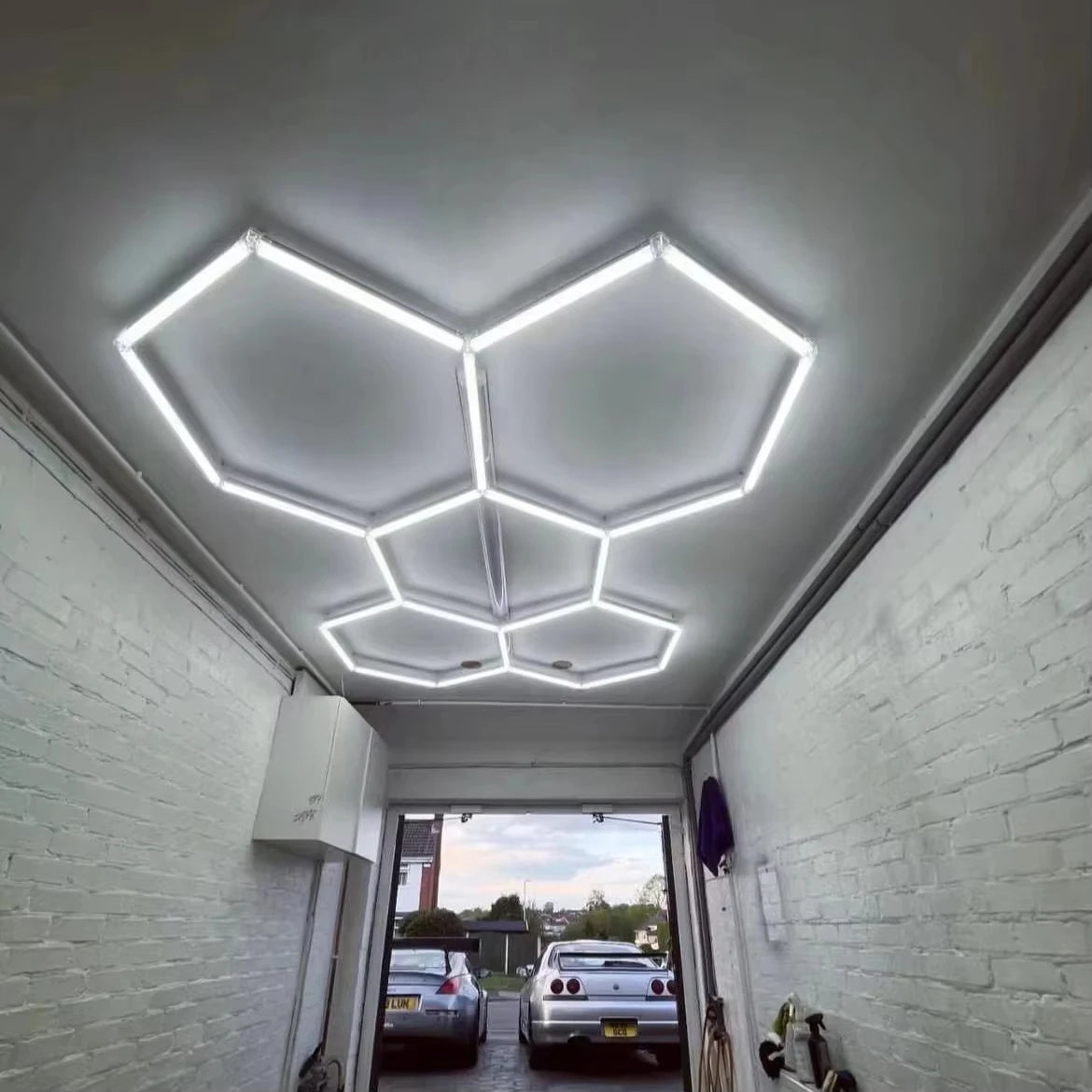 5 Grid Hexagon LED Garage and Office Lights Car Detail Workshop Retail Honeycomb Barbers Lights Car Detailing Garages