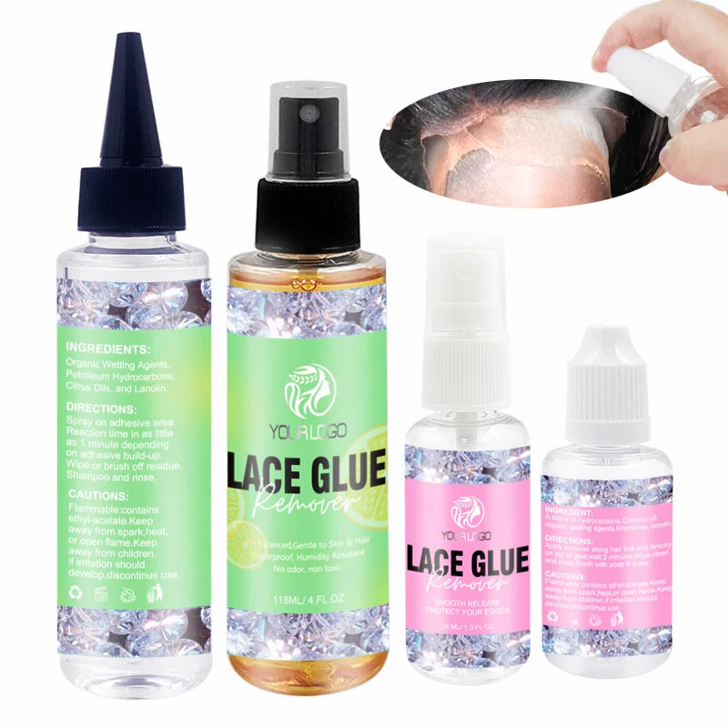 Custom Label Own  logo 118ml 30ml 38ml PH Balanced Lemon Scented  Oil Base Gentle Hair Bond Release Lace Glue Remover Spray