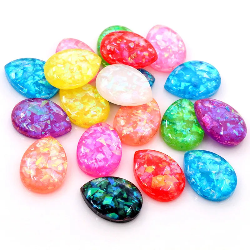 40pcs 13x18mm Drop Style Mix Color Built-in Metal Foil Flat Back Resin Cabochons Cameo Dome Jewelry Findings