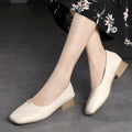 Genuine Cow Leather Plus Size Elegant Classic Casual Comfort Soft Slip-On Summer Autumn Hard-wearing Women Med Heel Shoes