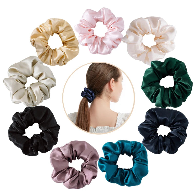 SongMay 100% Silk Solid Color Hair Scrunchies (9 Colors) European & American Style Luxury Hair Accessories for Women