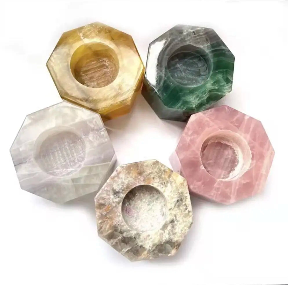Hot Sale Natural Polishing Candle Holder Hand Carved Crystal Craft Rose Quartz Candlestick for Decoration