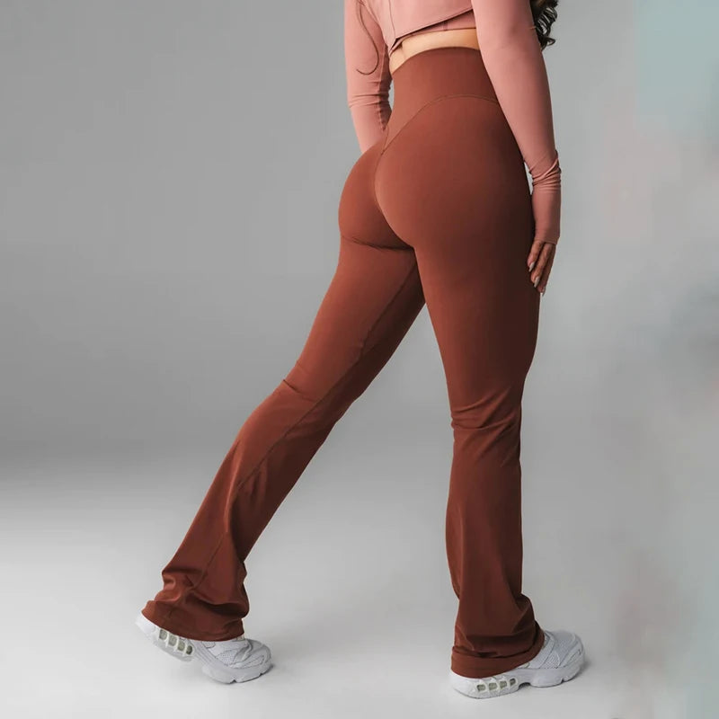 Custom Logo Yoga Pants Plus Size Soft Scrunch Butt High Waist Wide Leg Solid Polyester Spandex Workout Gym Fitness Flare Yoga