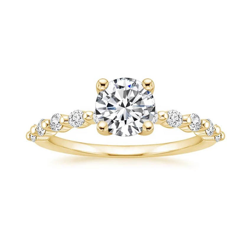 Women's 925 Silver 18K Gold Plated round Cut 6.5MM 1CT Half Engagement Wedding Ring Classic Style Bridal Jewelry for Parties