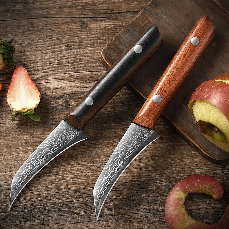 3.5 inch Damascus Bird Beak Paring Knife Damascus Steel Small Curved Fruit Knife Kitchen Paring Knives
