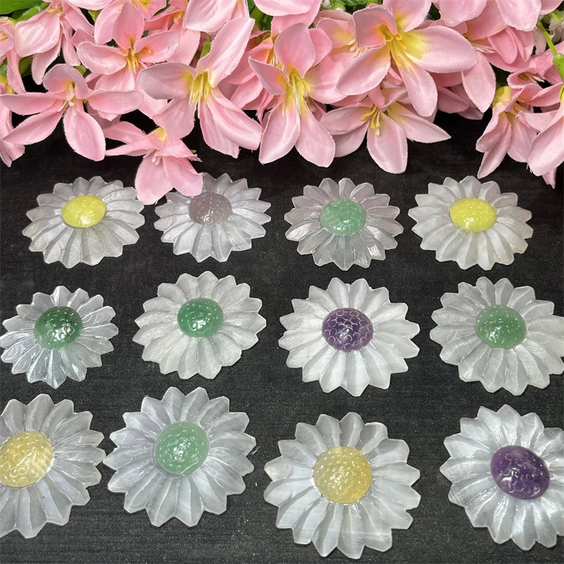 Wholesale Hot-sale Crystal Daisy Selenite Daisy Selenite Flower Carving for Gifts