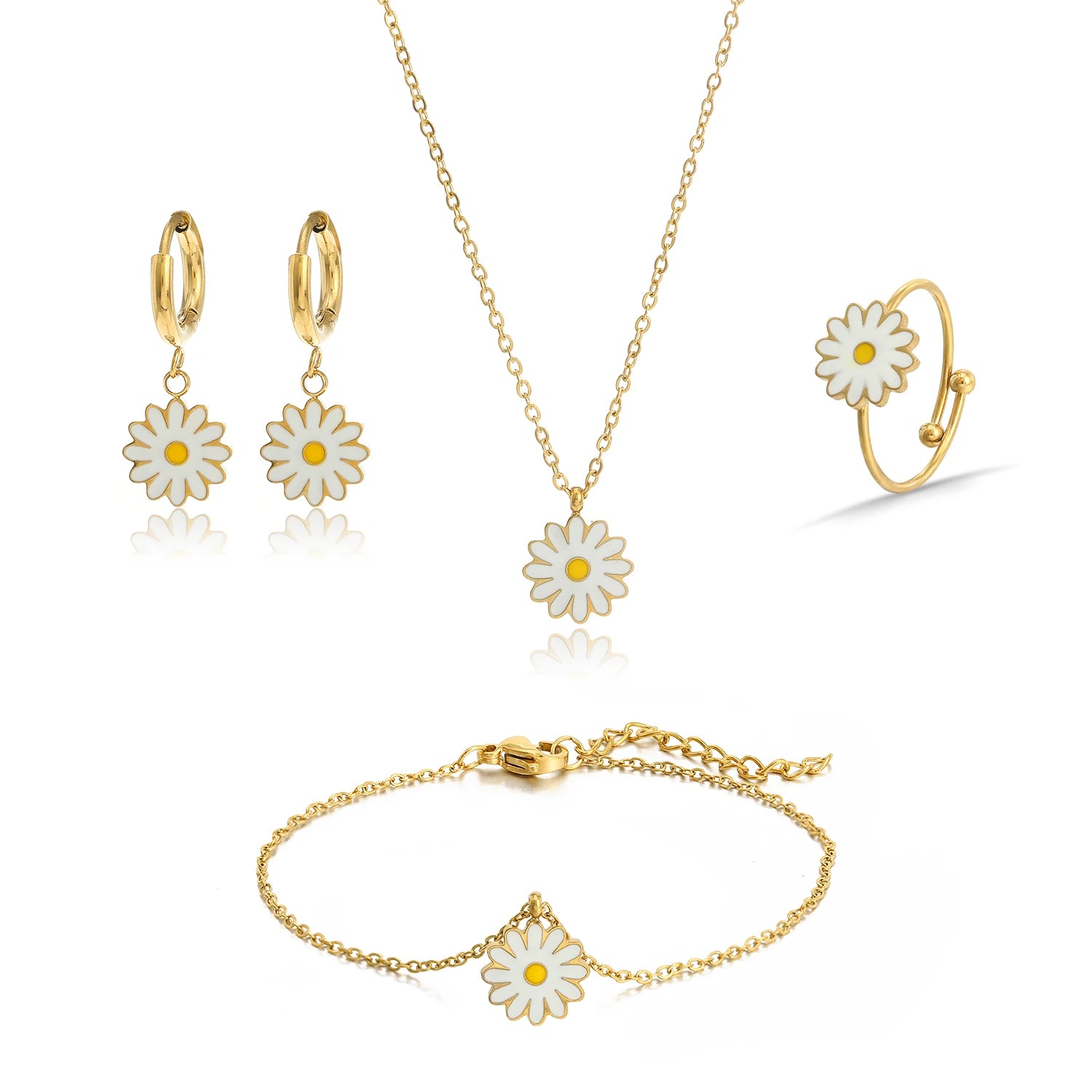 Women's Stainless Steel Jewelry Set Chrysanthemum Daisy Gold Plated Link Chain Earrings Bracelet Animal Shape Pattern Gift