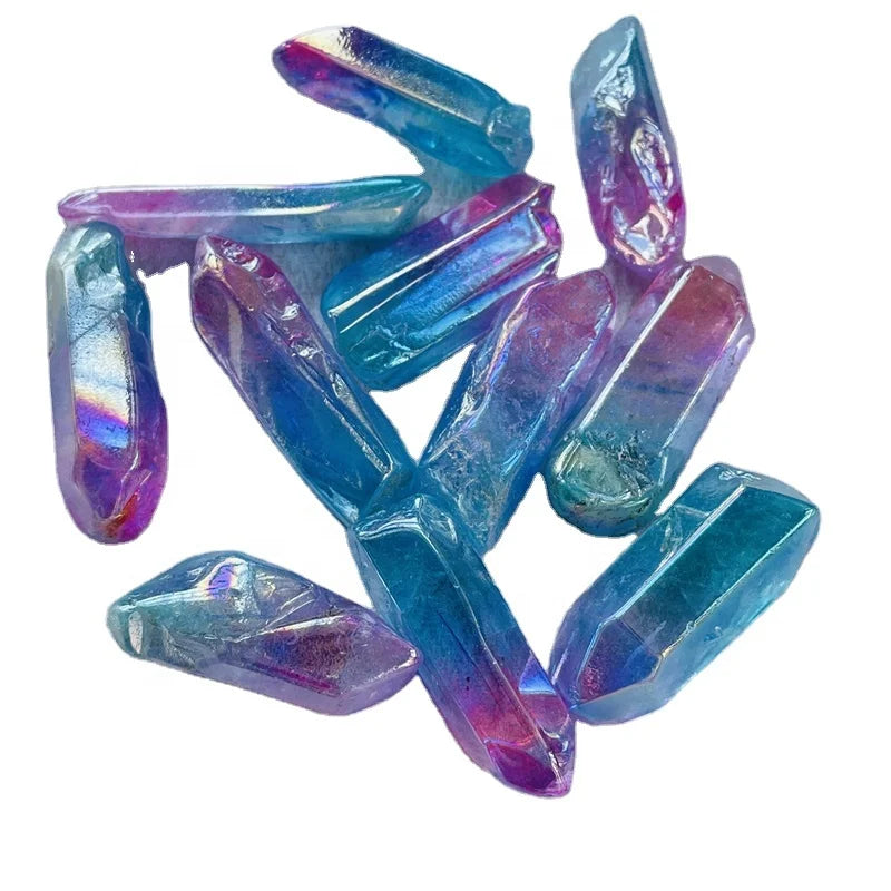 Natural Colorful Crystal Titanium Point Angel Aura Quartz Lemuria Point for Sale