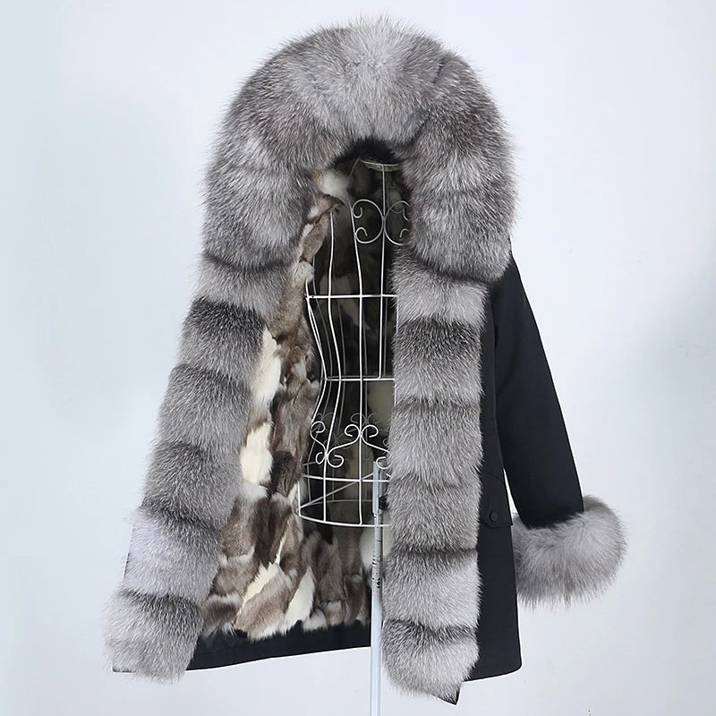 2023 Waterproof Casual Winter Jacket Women Long Parka Real Fox Fur Hooded Snowproof Thick Warm Cotton Filled Streetwear