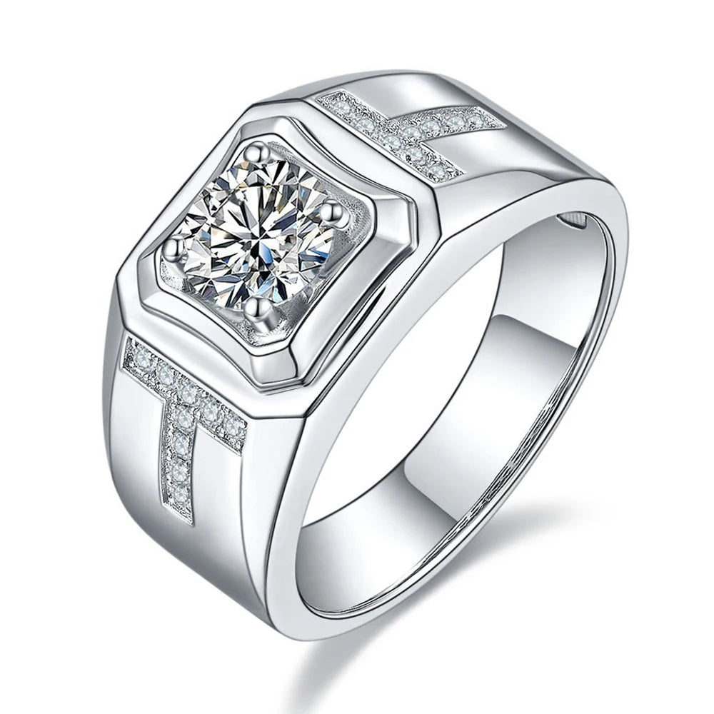 Fine Jewelry 925 Sterling Silver White Gold Initial Letter T 1ct Vvs Round Brilliant Cut Moissanite Diamond Engagement Rings Men