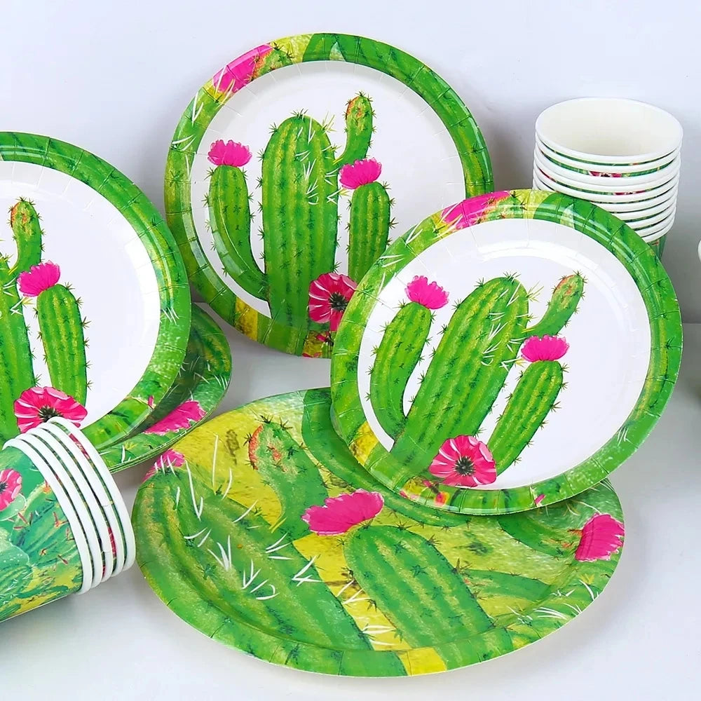 Pafu Cactus Birthday Party Supplies Paper Plates Cups Fiesta Mexican Cinco De Mayo Disposable Tableware Kit