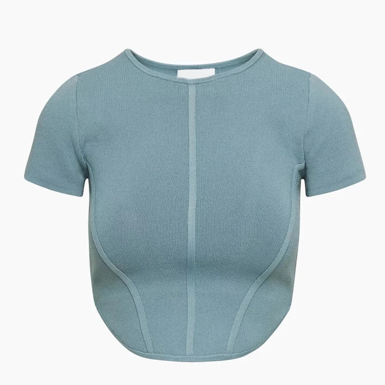 Wholesale Custom T Shirt Blank Women Short Sleeve T-Shirt Women's Summer Basic Slim Round Neck Clothing Sweater Crop Knit Top