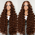 Brown 250% 13x4 Glueless Frontal Wig with Natural Pre-Plucked Bleached Knots Deep Curly Lace Closure Human Hair Wigs