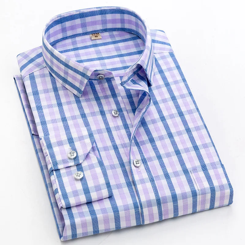 Long Sleeved Shirts Mens Plaid Casual Shirts Light Business Youth Non Iron Shirts