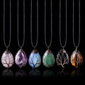 Fashion Waterdrop Shaped Real Natural Precious Stone Braided Copper Wire Tree of Life Pendant Necklace for Woman