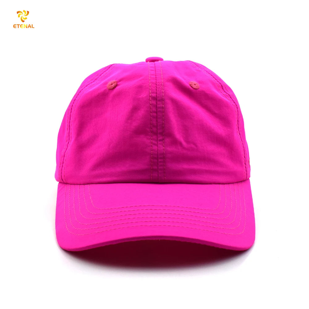Wholesale Dobby Oxford Plain Neon pink Nylon Unstructured 6 Panel Waterproof Sports Camp Cap