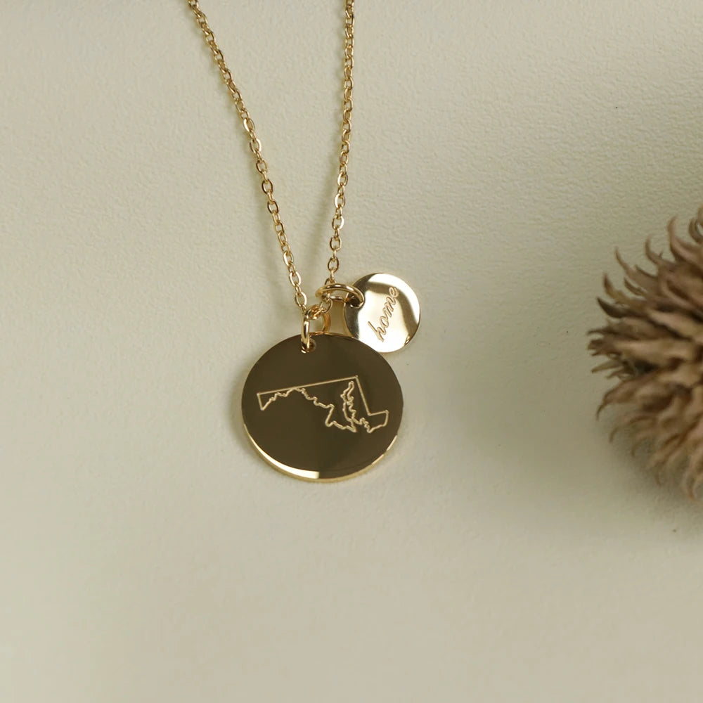 Dainty 18k Gold Plated Stainless Steel Necklace Custom Long Distance State Necklace Home Necklace