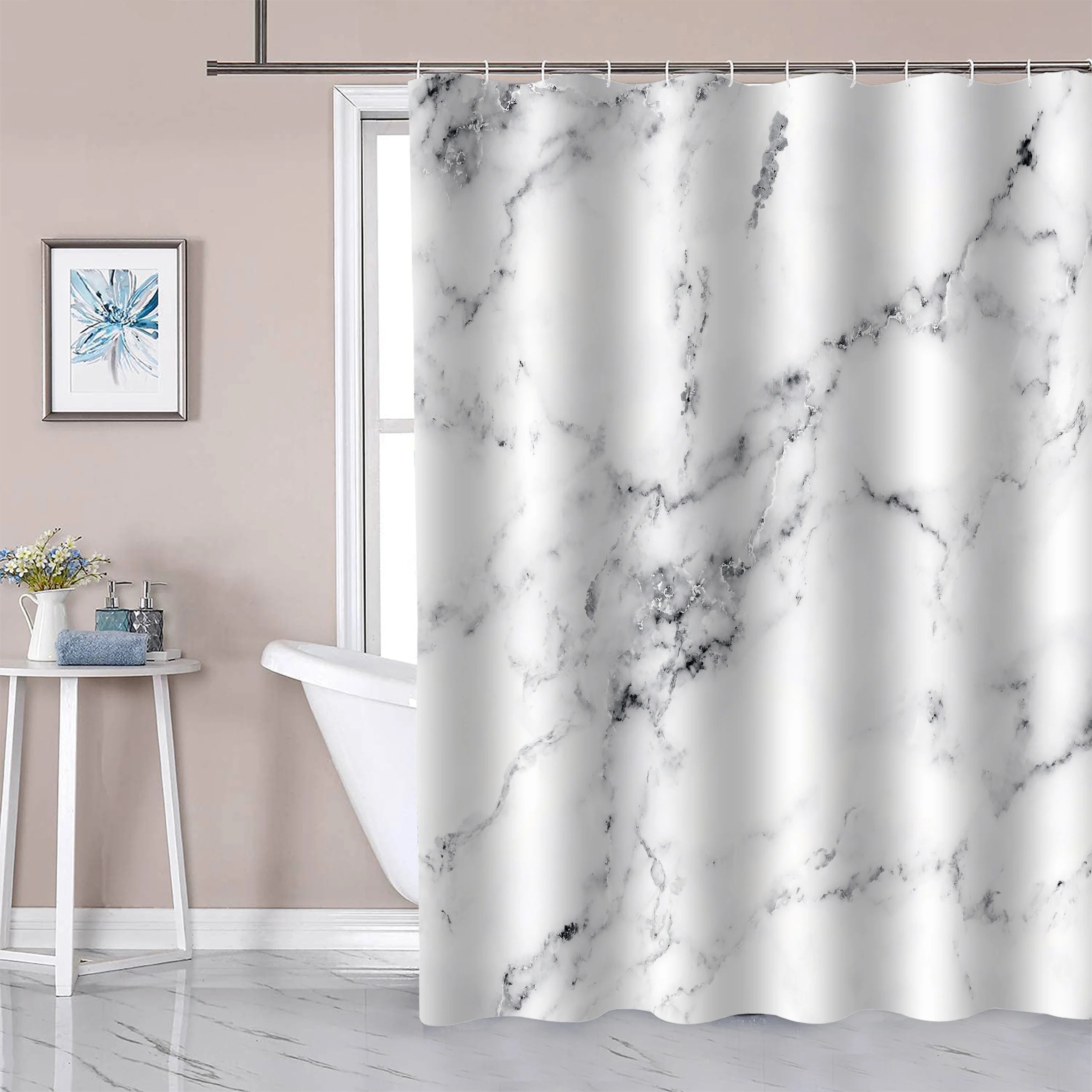 Modern Luxury Marble Shower Curtain Set 12 Hooks Polyester Water-Resistant Fabric Abstract Digital Printed Eco-Friendly LIVING