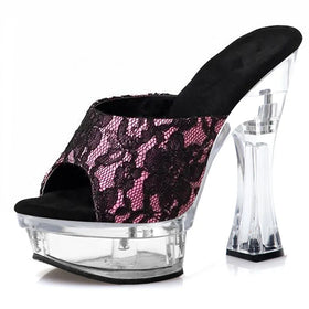 womens exotic 14cm crystal transparent thick heel platform high-heeled elegant open toe sandals summer slippers heels