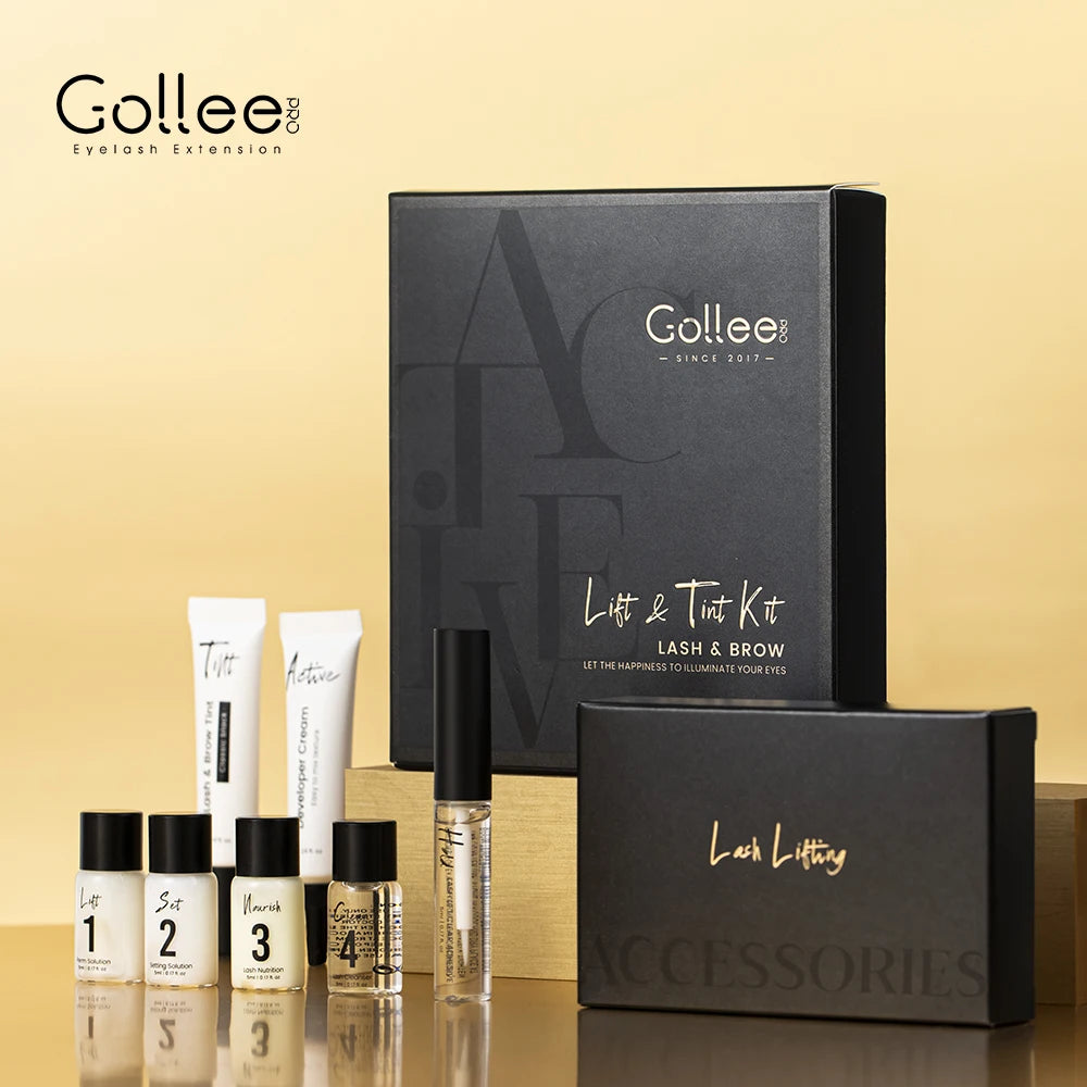 Gollee Supplies clear Gel Professional Liquid Hybrid Lash Lifting Step 1 and Step 2 Eye Lash Lift and Brow Lamination Tint Kit