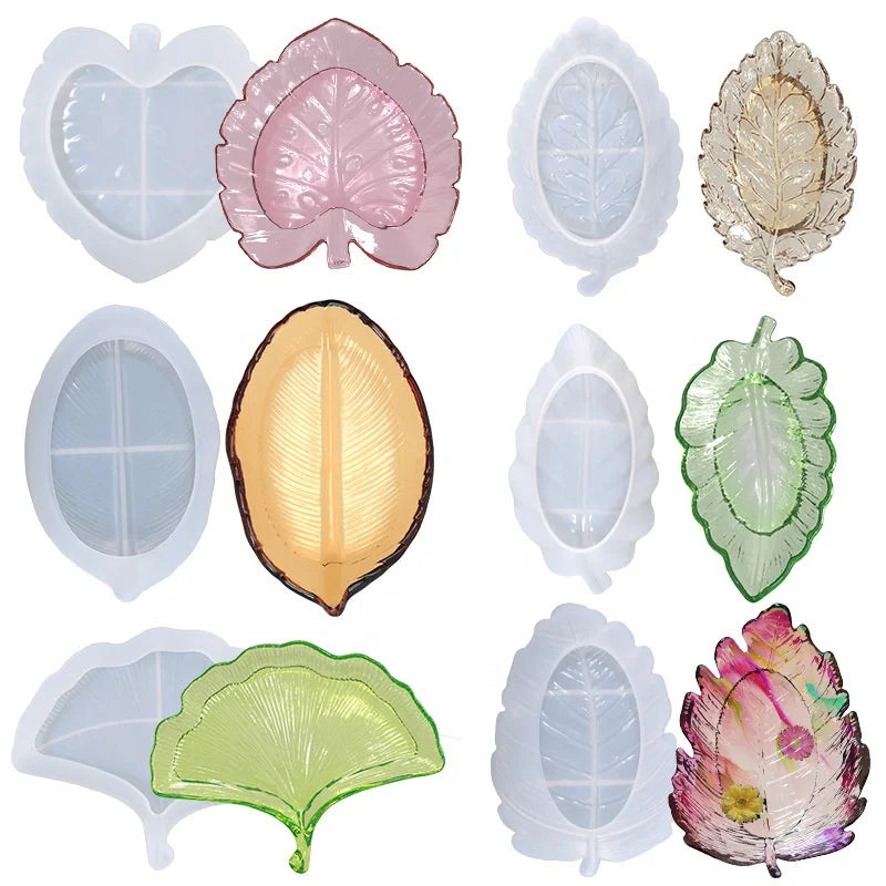 AK DIY Leaf Saucer Crystal Epoxy Resin Mold Leaf Fruit Storage Tray Silicone Molds