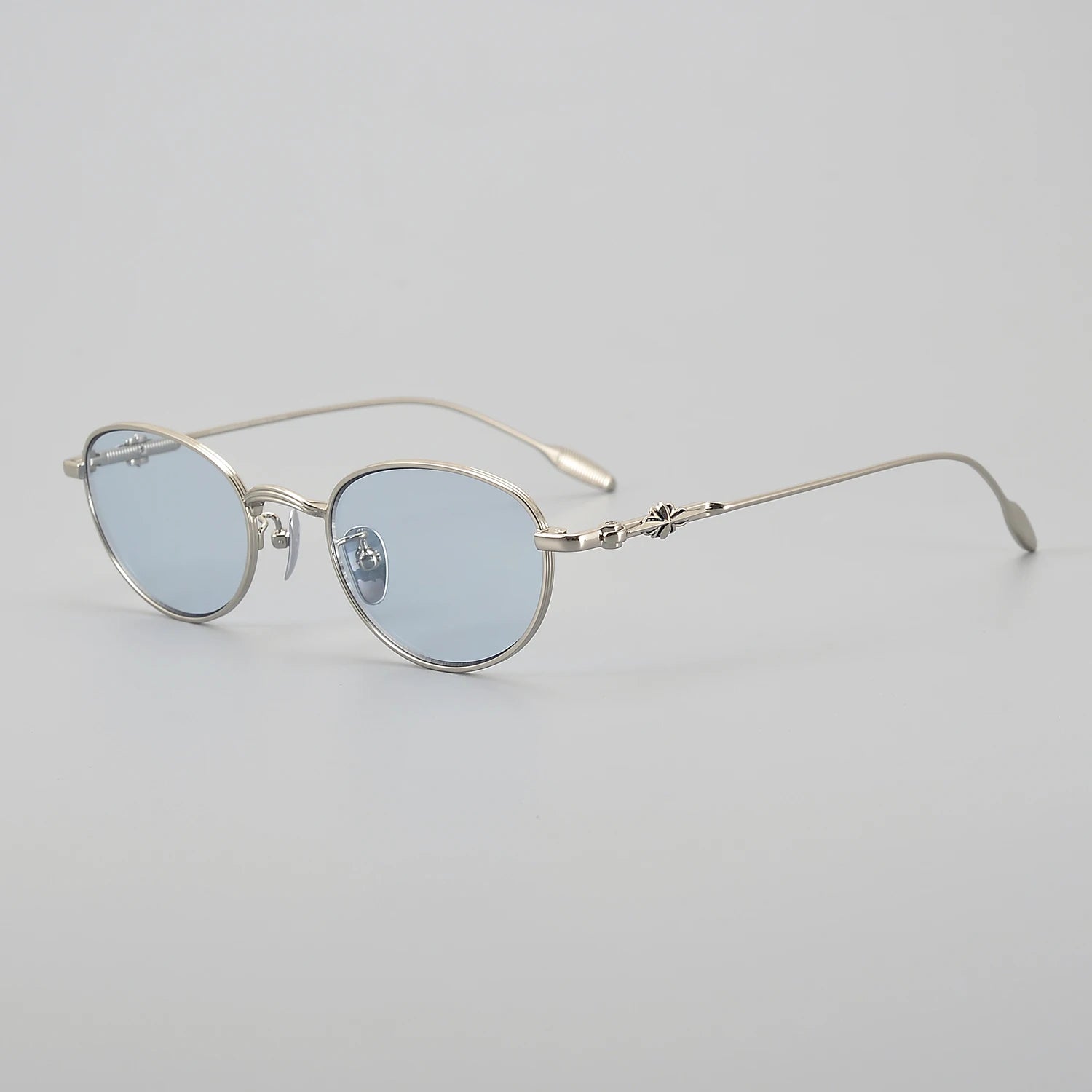 High Quality Beach Pure Titanium Cat Eye Light Blue Small Round Frame Popular Lightweight Women's UV400 Sunglasses Trend 2024