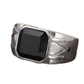 Solid 925 Sterling Silver Vintage Punk Simple  Men Ring with Natural Black Agate Square Stone Silver Jewelry