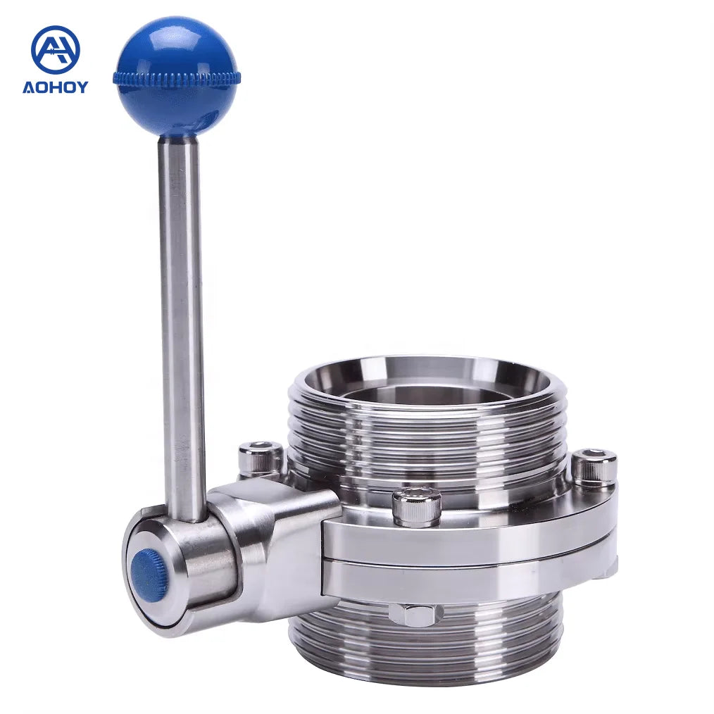 Aohoy Food-Grade 304 316 Wholesale OEM Suppliers Sanitary DN 11850 11851 External Thread Manual End Butterfly Valve Manufacturer