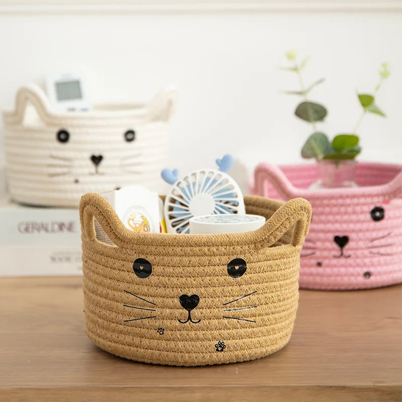 Desktop Foldable Animal Cat Ears Key Storage Candy Organizer Storage Basket for Kids Nursery Room