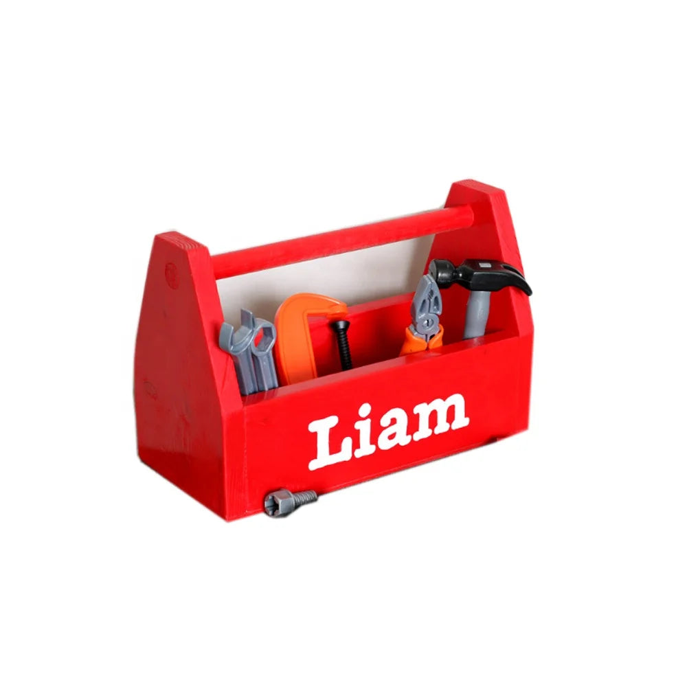Kids Industrial Design Carpenter Wooden Tool Box Rectangle-shaped Multifunctional Caddy for Garden Home Use