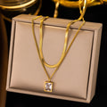 Stainless Steel Jewelry Green Zircon Necklace 18k Gold Plated Stainless Steel Double Layer Necklace for Women