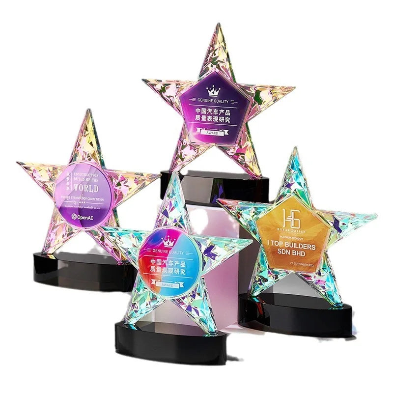 Personalized rainbow Star Crystal Trophy with Black Base MH-J0202