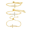 Fashion Women's Jewelry Adjustable Chain Cubic Zirconia Stainless Steel Box Cross Bracelet