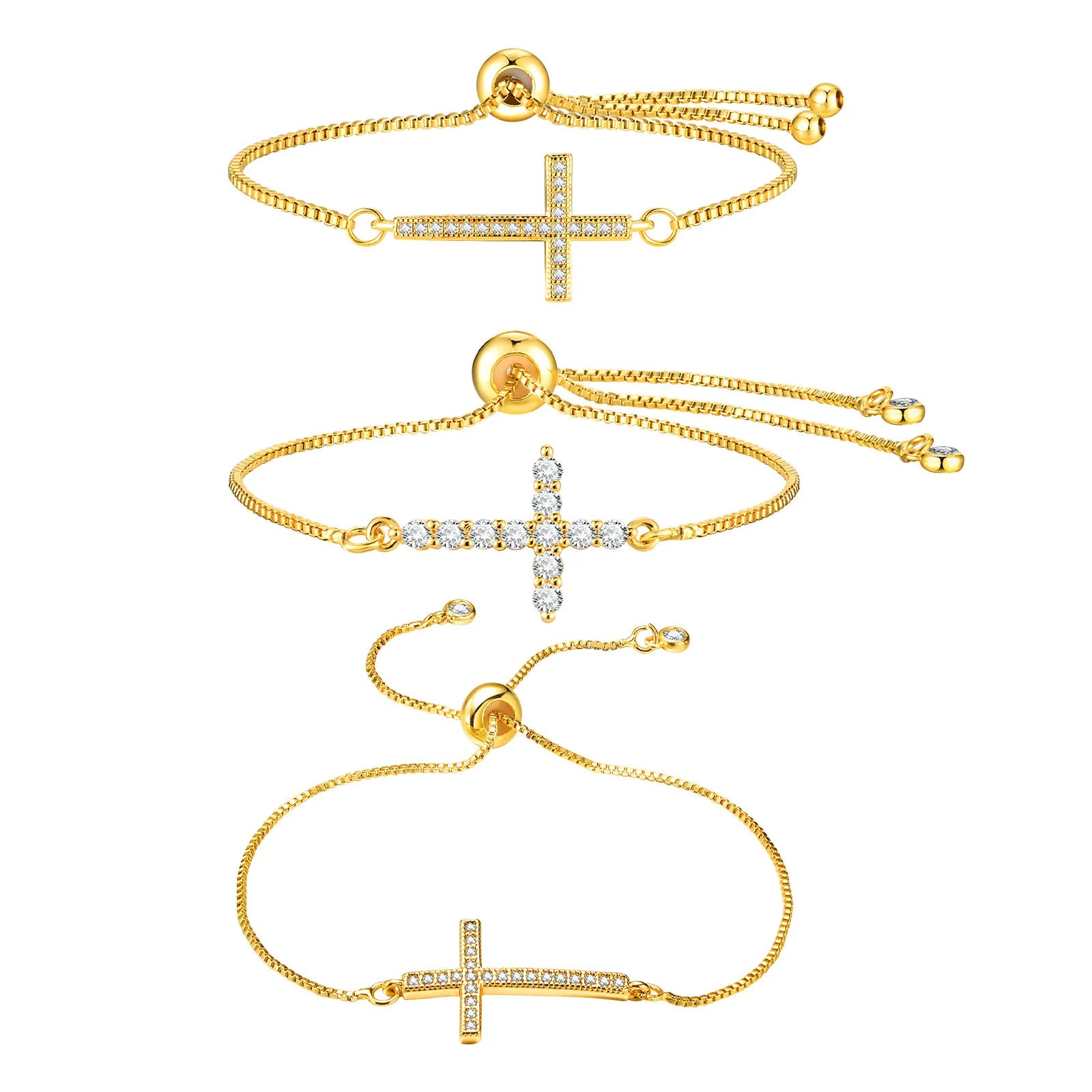 Fashion Women's Jewelry Adjustable Chain Cubic Zirconia Stainless Steel Box Cross Bracelet