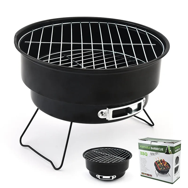 Round Portable Charcoal BBQ Grill Lightweight Foldable BBQ Charcoal Grill for Camping Picnic Outdoor Travel