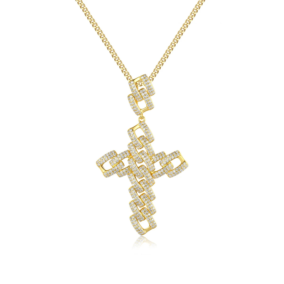JINSE New Luxury Designer Jewelry CZ Cuban Link Chain Necklace Hip Hop with Charm Cross Pendant