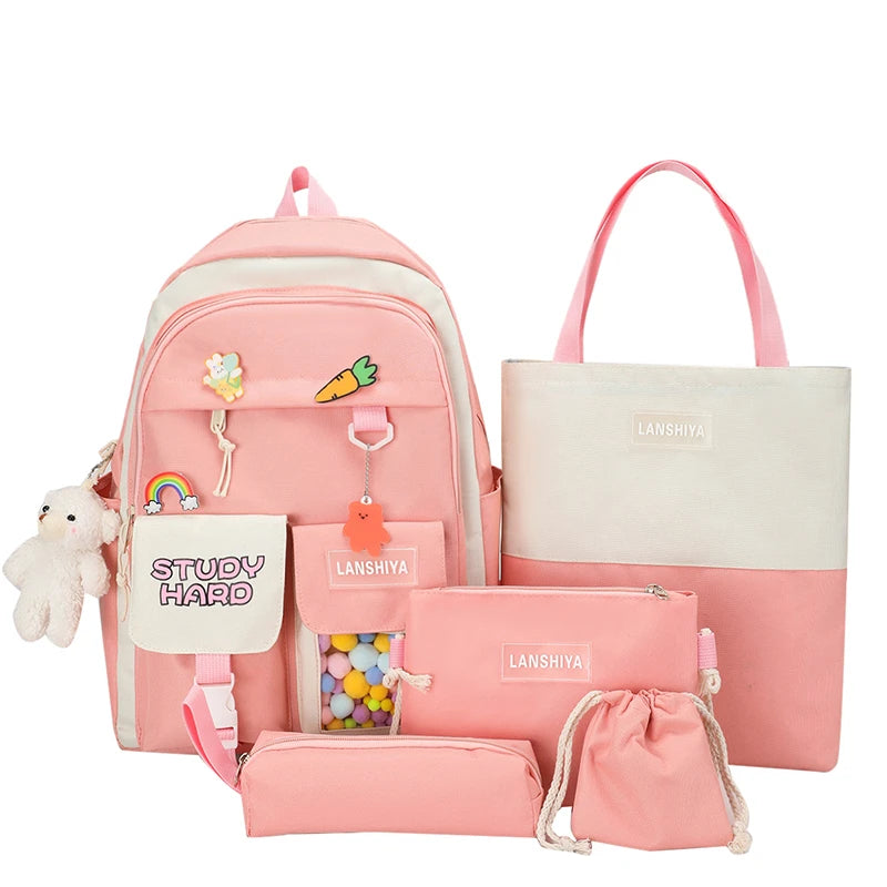 Schoolbag Korean Cute Five-Piece Student Backpack Large Capacity Mori Backpack One Piece Dropshipping 3015