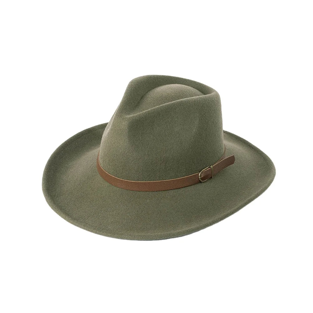 Fashion Chic Black Ethic Leather Belt Felt Cowgirl Hats Wool Felt Western Australian Cowboy Hat