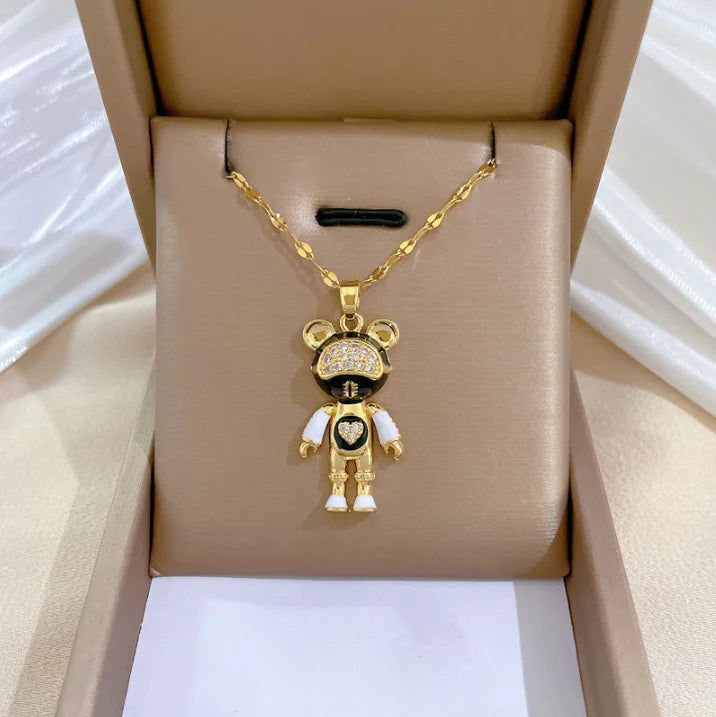 Diamond Bear  Pendant Stainless Steel Necklace for Women Girls Fashion Jewelry Necklaces