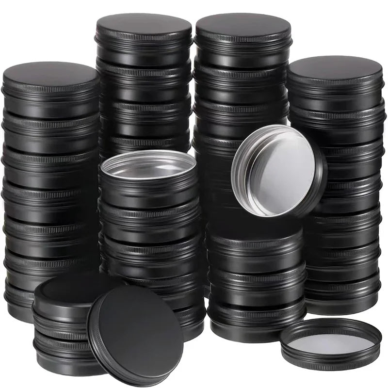 Factory Round Black Aluminum Can Container Jar Tin Can Pot Cosmetics Jars 5ml to 250ml Aluminum Metal Aluminum Packaging