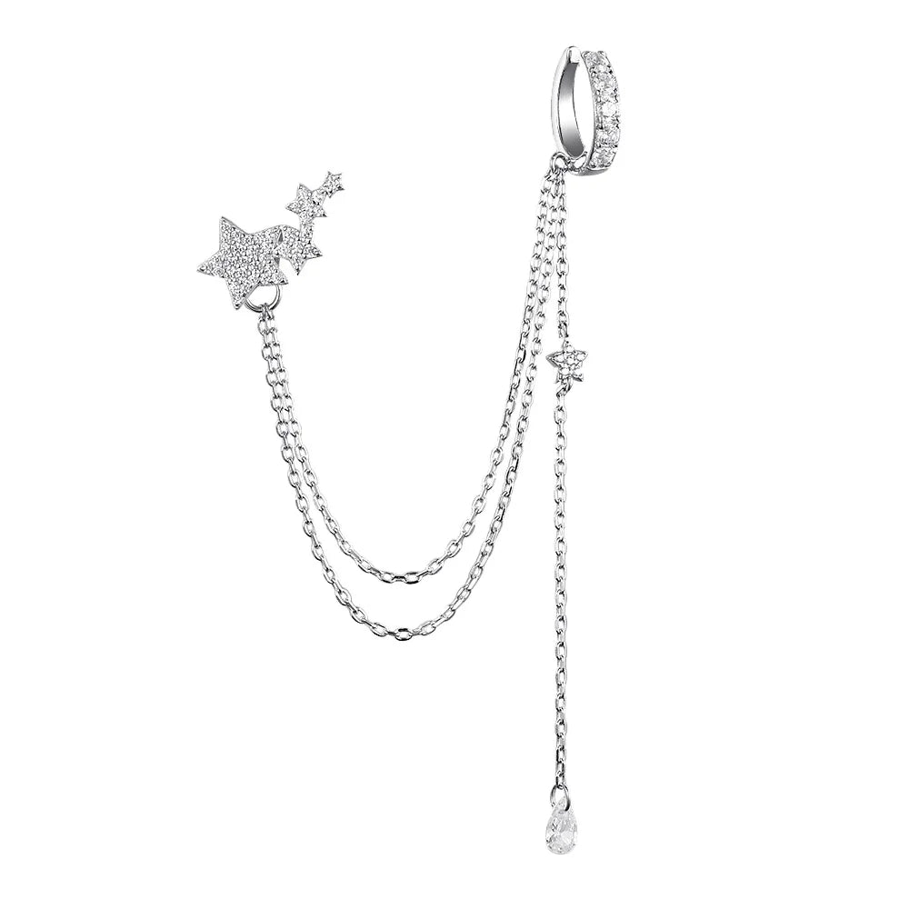 FUAMAY Fashion Jewelry Custom Momnt Five Star Cuff Earring Clip on Earrings Non Pierced Star Charm Chain Earrings