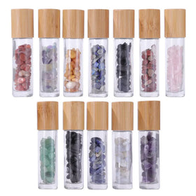 Luxury 10ml Perfume Oil Roll on Bottle Wholesale Cosmetic Quality with Bamboo Lid and Screw Cap for Essential Oil and Blush
