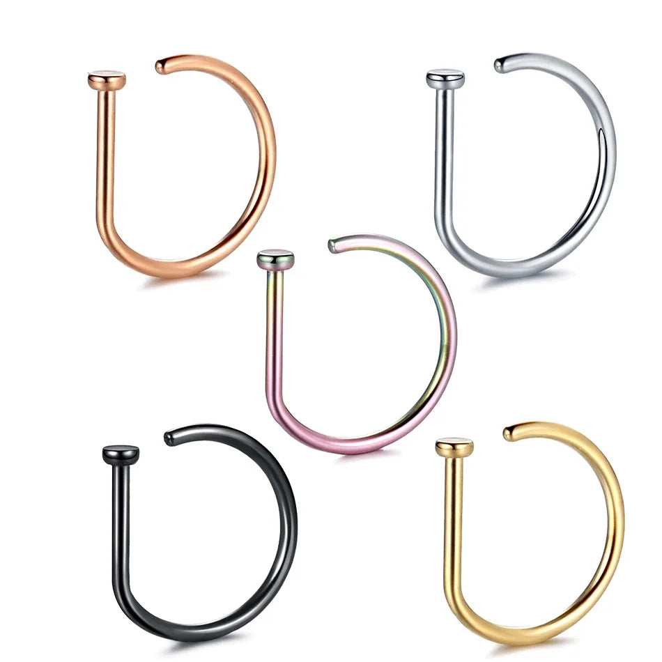 2023 Hot Selling Fashion Piercing Jewelry D Shape Nail Lip Ring Stainless Steel Silver Black Gold Nose Ring