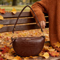 Warehouse Ready to Ship Brown Crocodile Embossed Half Moon Bag for Women Vintage Chic Underarm Purse Fast Local Shipping Stock