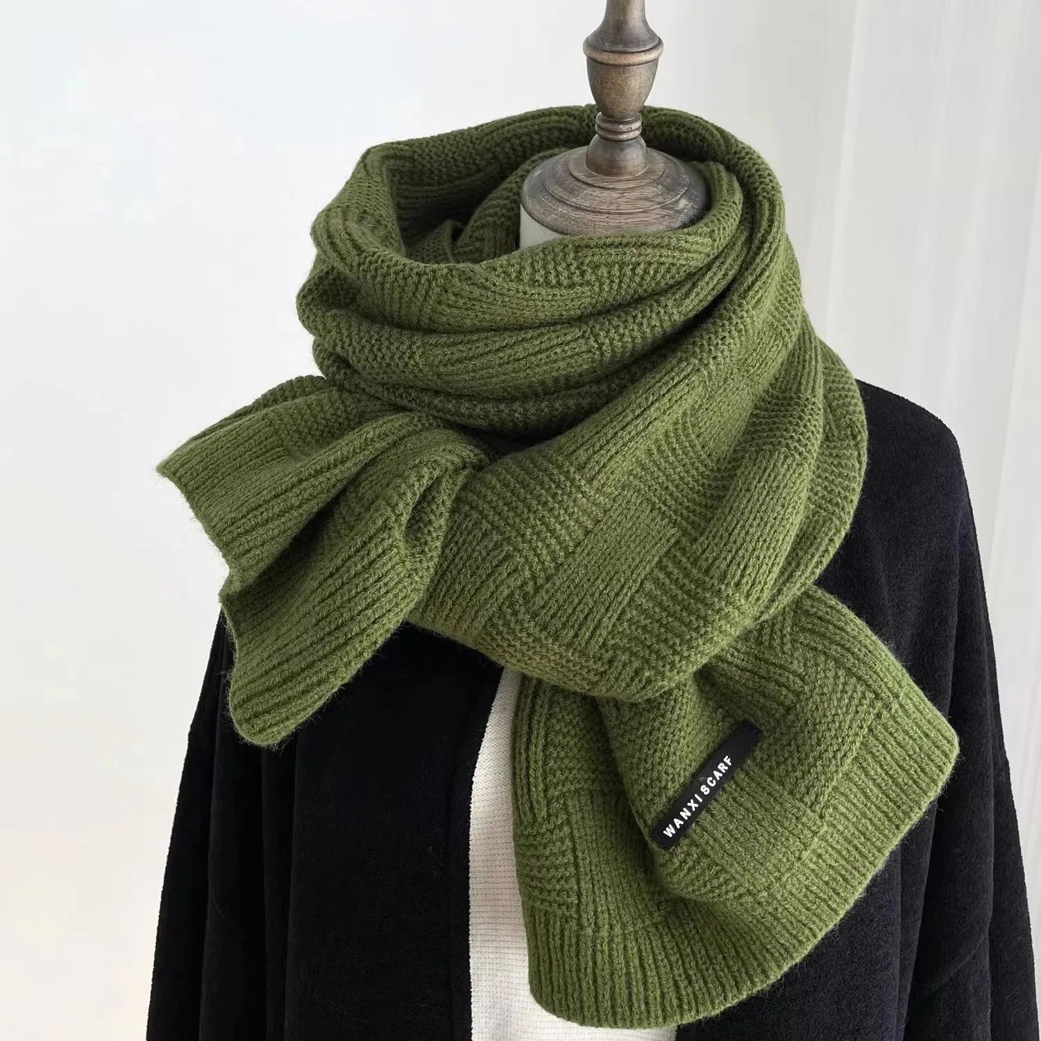Solid Color Scarf Women's Winter Thickened Warm Shawl Plush All-match Front and Back Knitted Scarf Trendy New